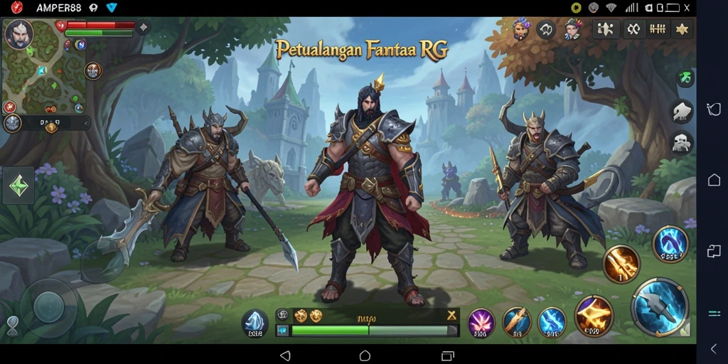 Screenshot utama AMPER88 menampilkan pertempuran seru di dunia RPG.