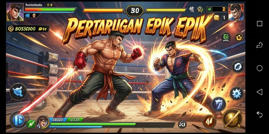 Screenshot gameplay terlihat menegangkan dengan aksi pertarungan yang seru.