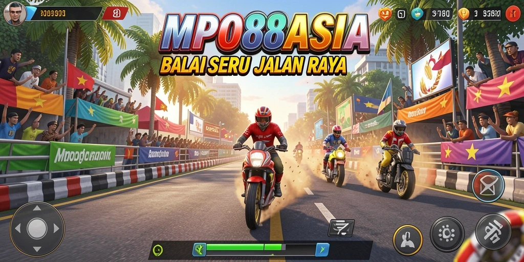 Screenshot gameplay MPO88ASIA menunjukkan aksi balapan yang intens dan mendebarkan.