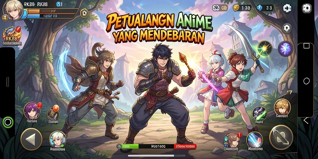 Tampilan gameplay menarik dengan karakter anime yang dinamis.